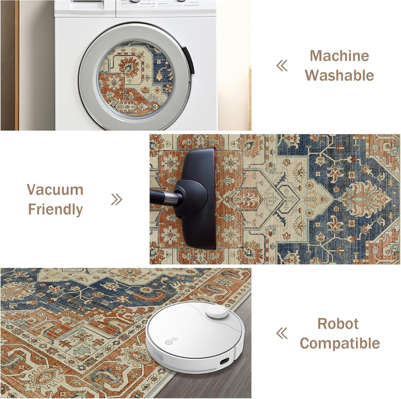 Large Rug Washable Non-Slip Living Room Boho
