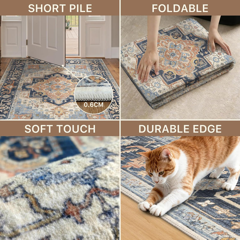 Large Rug Washable Non-Slip Living Room Boho