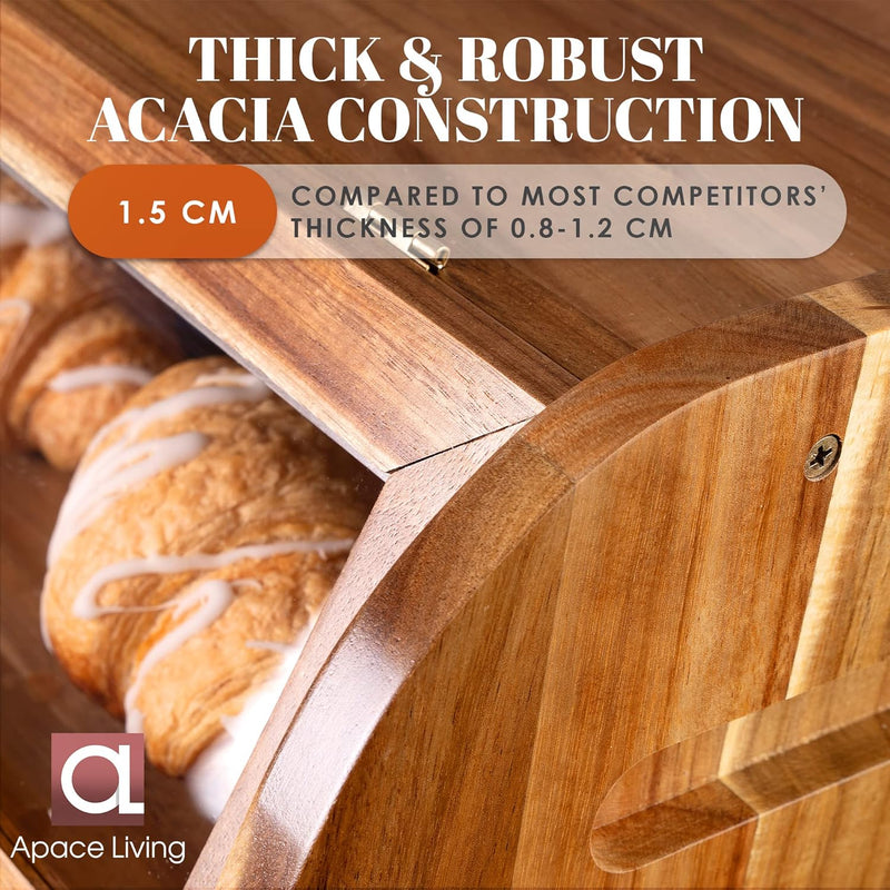 Arise Acacia Wooden Bread Bin for Kitchen Countertop