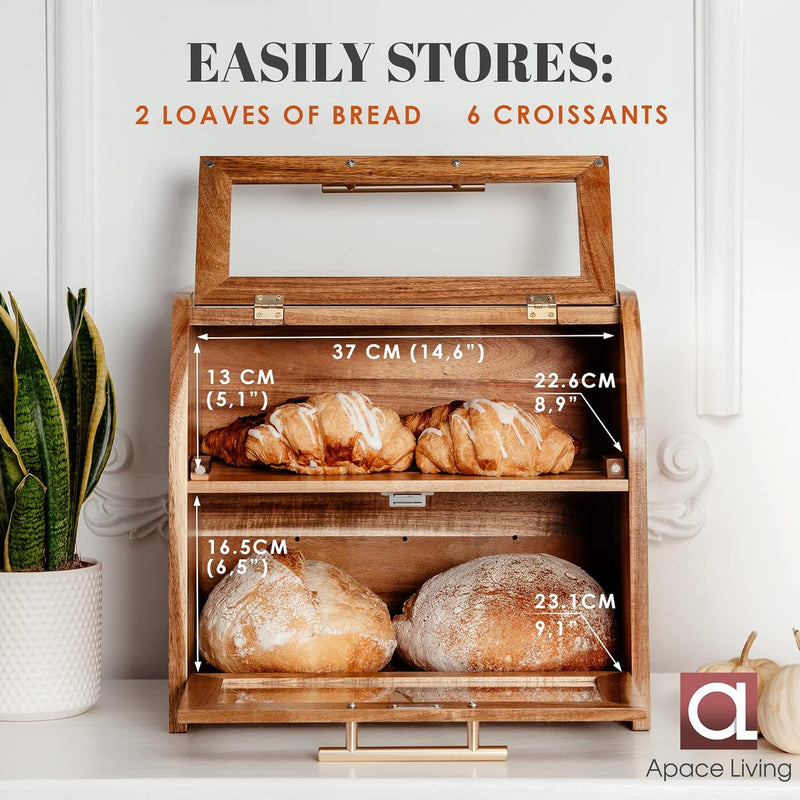 Arise Acacia Wooden Bread Bin for Kitchen Countertop