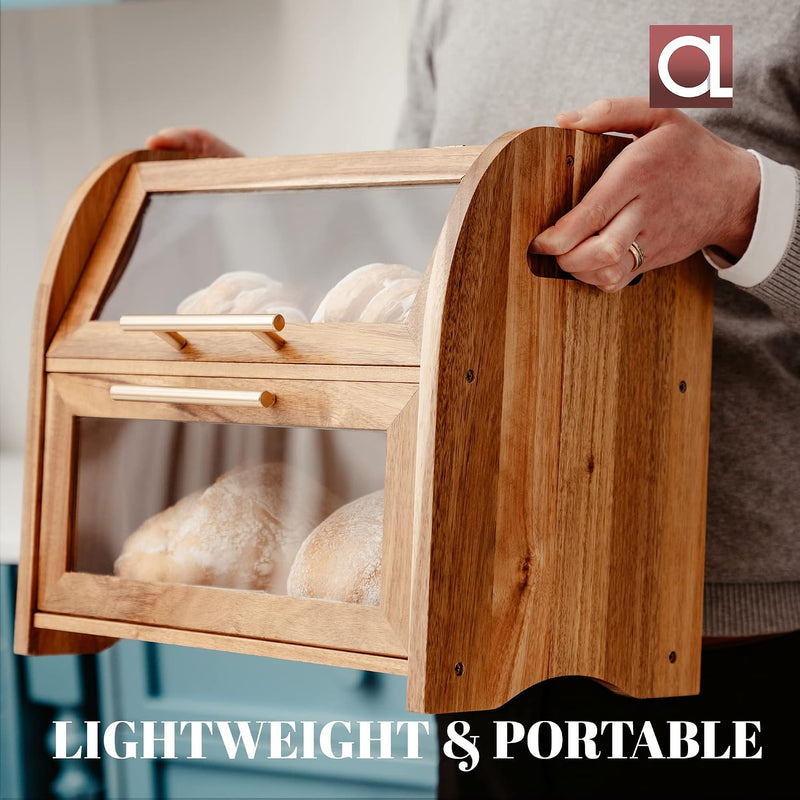 Arise Acacia Wooden Bread Bin for Kitchen Countertop