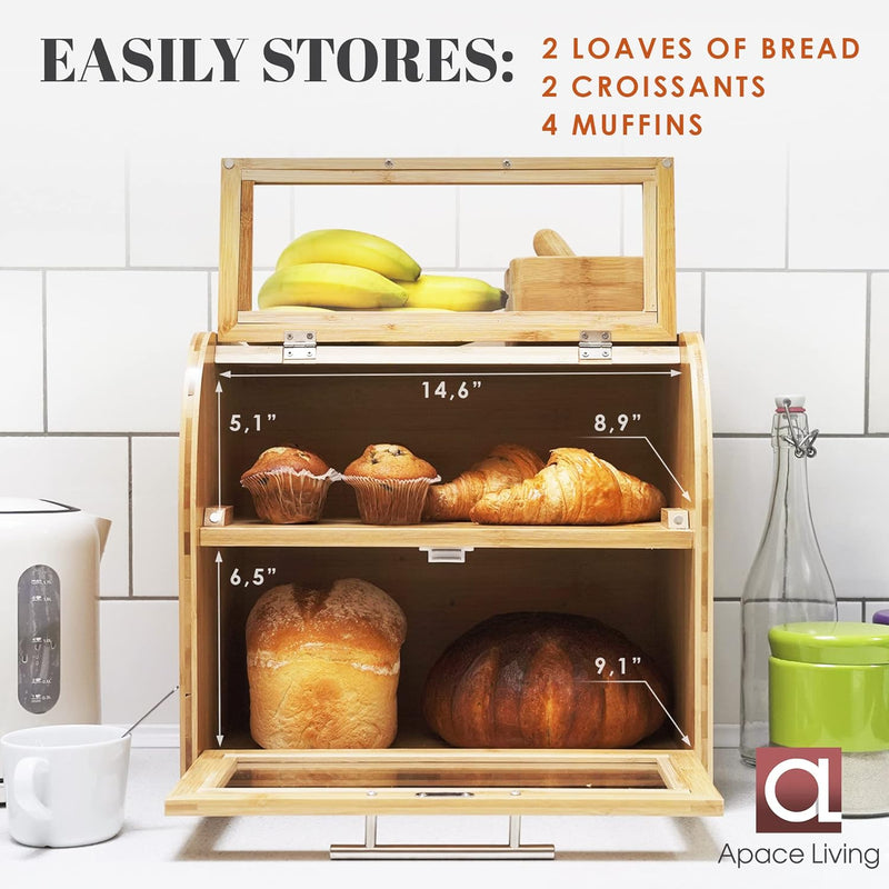 Arise Acacia Wooden Bread Bin for Kitchen Countertop