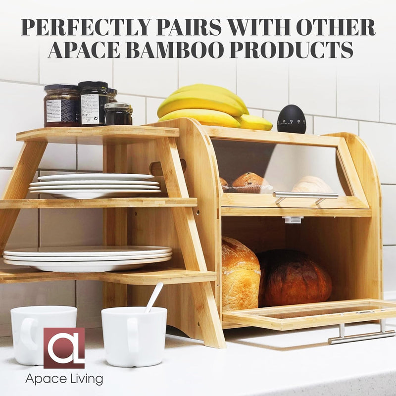 Arise Acacia Wooden Bread Bin for Kitchen Countertop