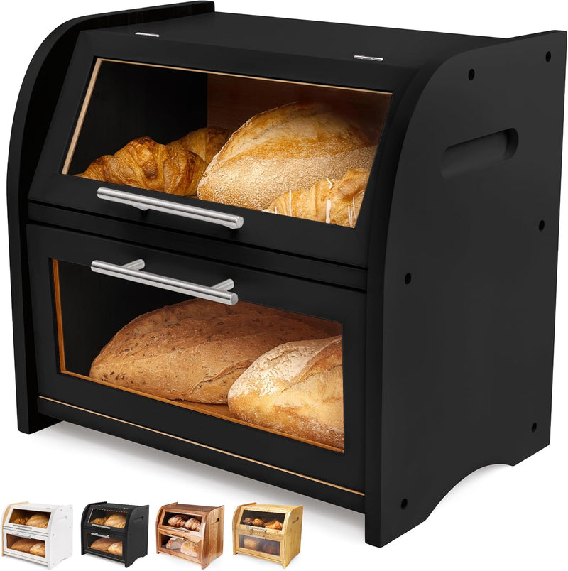 Arise Acacia Wooden Bread Bin for Kitchen Countertop