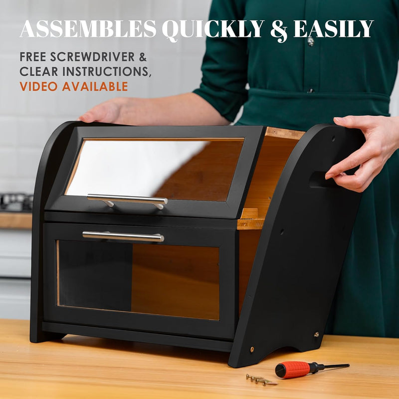 Arise Acacia Wooden Bread Bin for Kitchen Countertop