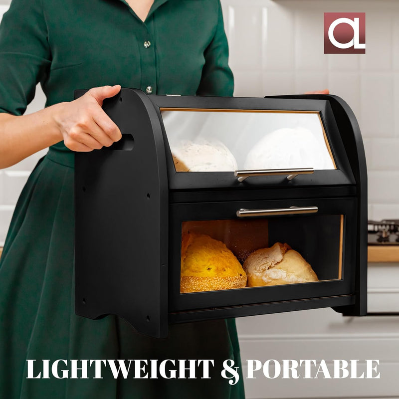 Arise Acacia Wooden Bread Bin for Kitchen Countertop