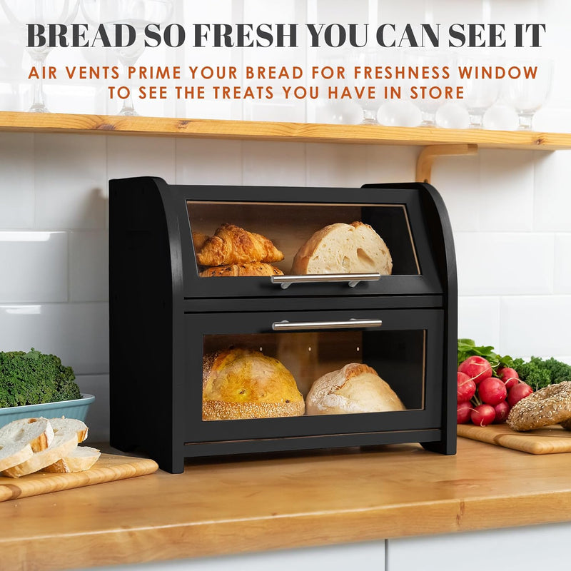Arise Acacia Wooden Bread Bin for Kitchen Countertop
