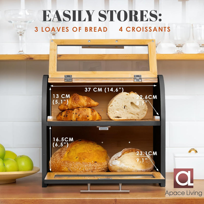 Arise Acacia Wooden Bread Bin for Kitchen Countertop
