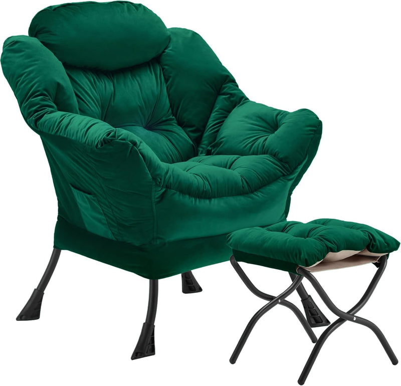 Armchair with Ottoman Comfy Upholstered Lounge Reading Chair