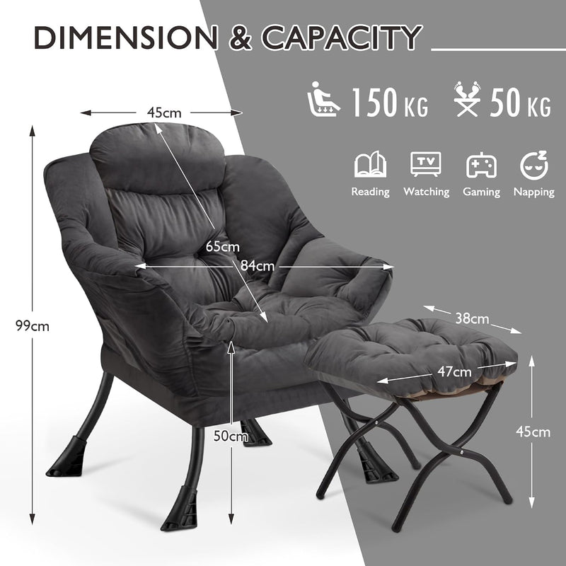 Armchair with Ottoman Comfy Upholstered Lounge Reading Chair