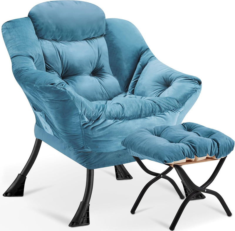 Armchair with Ottoman Comfy Upholstered Lounge Reading Chair