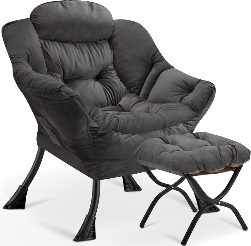 Armchair with Ottoman Comfy Upholstered Lounge Reading Chair