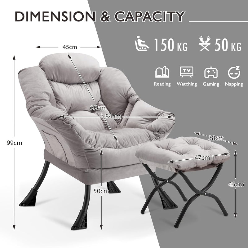 Armchair with Ottoman Comfy Upholstered Lounge Reading Chair
