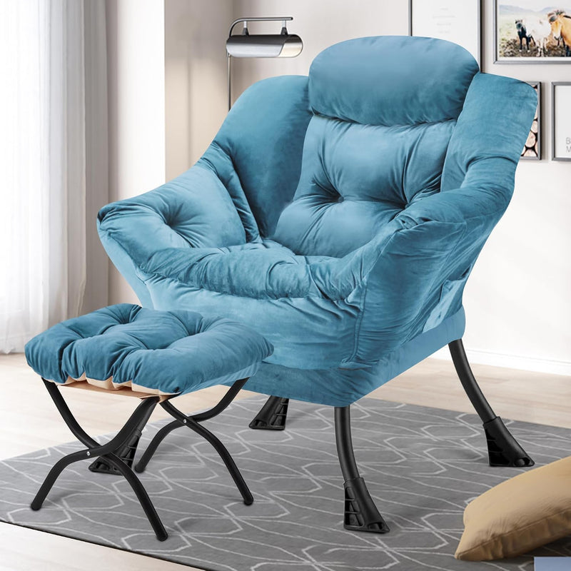 Armchair with Ottoman Comfy Upholstered Lounge Reading Chair