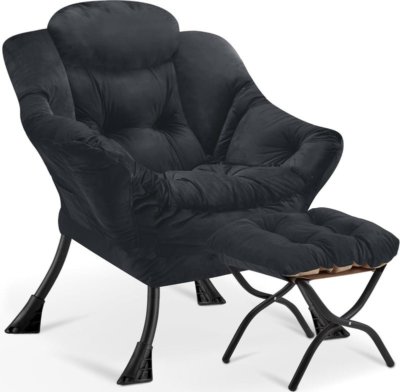 Armchair with Ottoman Comfy Upholstered Lounge Reading Chair