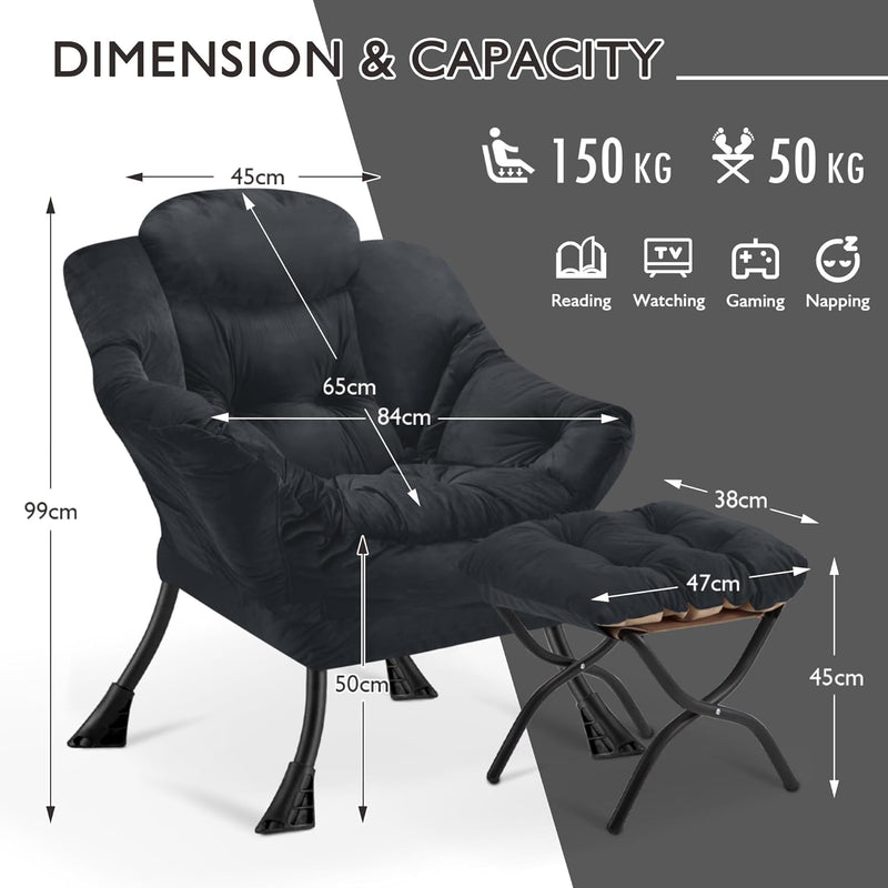 Armchair Living Room Comfy Reading Chair with Footstool