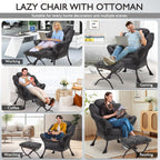 Armchair with Ottoman Comfy Upholstered Lounge Reading Chair