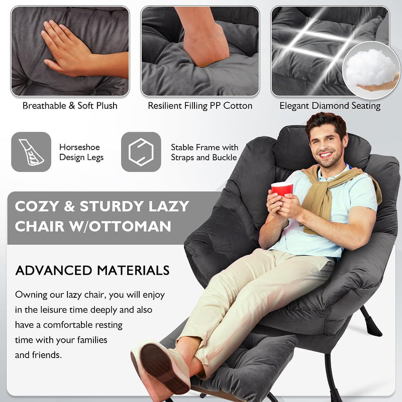 Armchair with Ottoman Comfy Upholstered Lounge Reading Chair