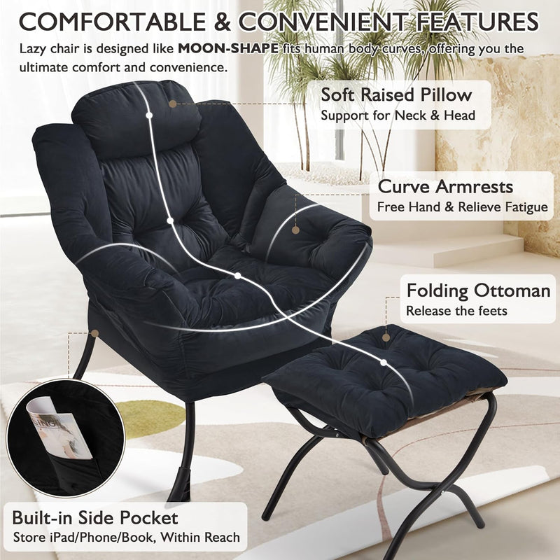 Armchair Living Room Comfy Reading Chair with Footstool