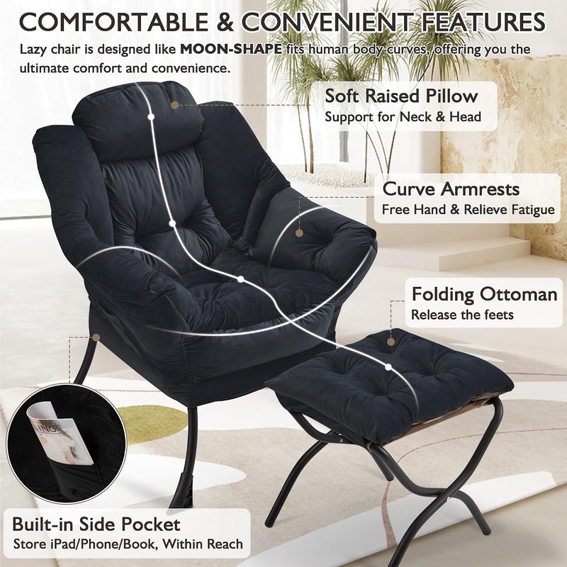 Armchair with Ottoman Comfy Upholstered Lounge Reading Chair