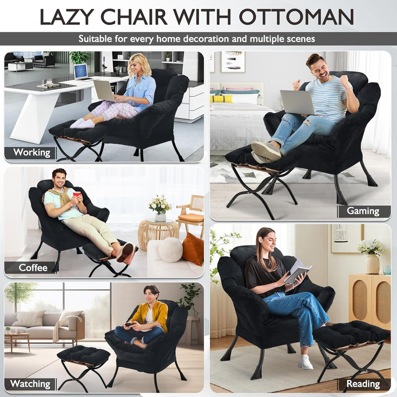 Armchair Living Room Comfy Reading Chair with Footstool