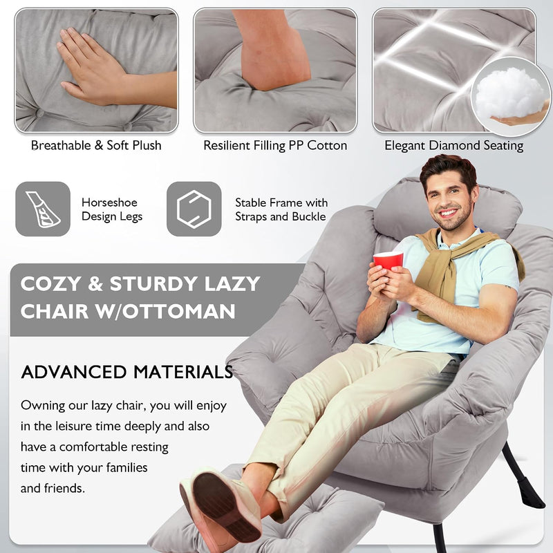 Armchair with Ottoman Comfy Upholstered Lounge Reading Chair