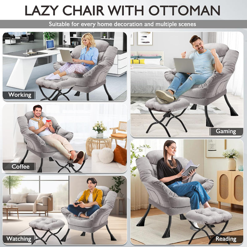 Armchair with Ottoman Comfy Upholstered Lounge Reading Chair