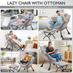 Armchair with Ottoman Comfy Upholstered Lounge Reading Chair