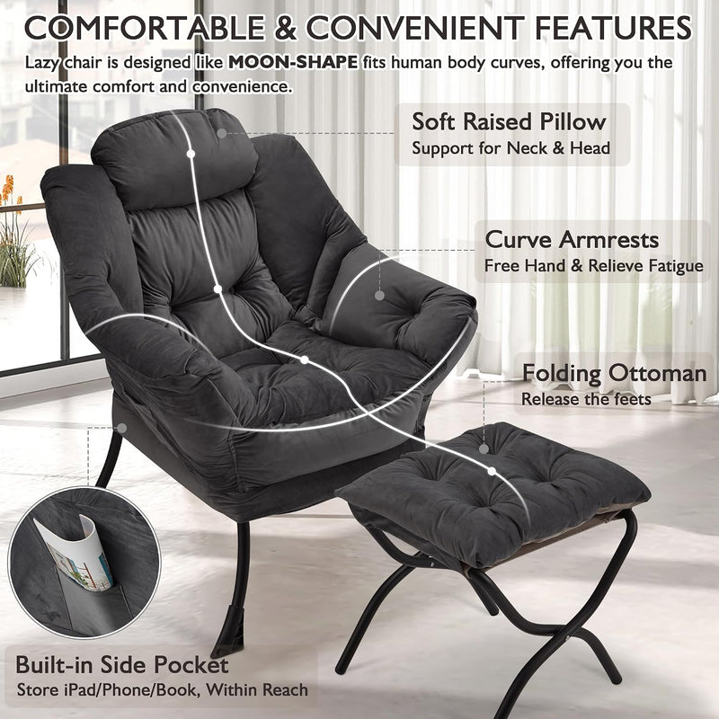 Armchair with Ottoman Comfy Upholstered Lounge Reading Chair
