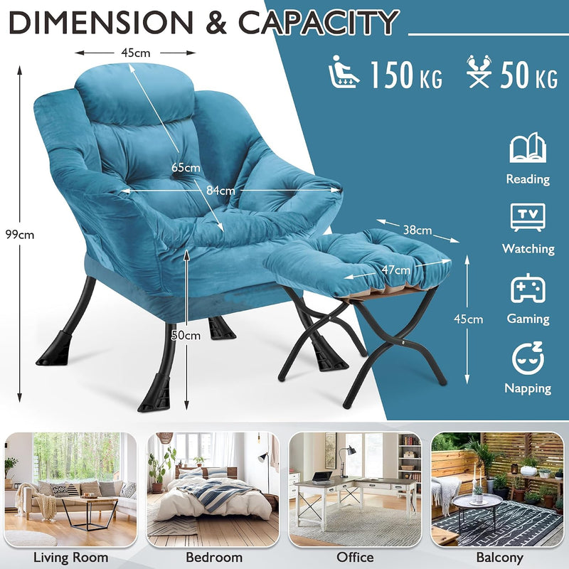 Armchair with Ottoman Comfy Upholstered Lounge Reading Chair