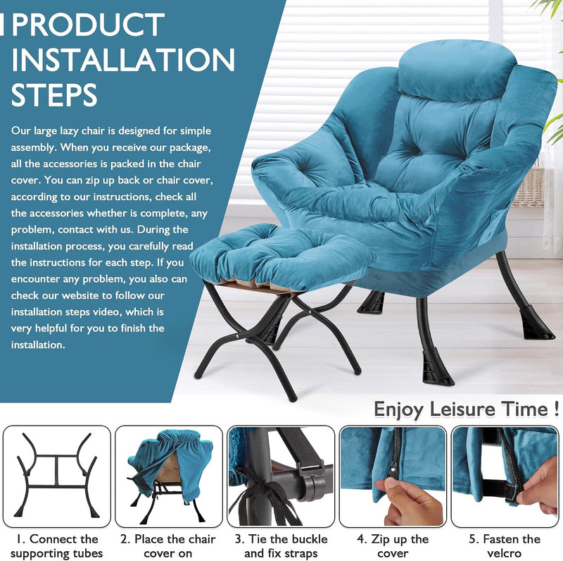 Armchair with Ottoman Comfy Upholstered Lounge Reading Chair