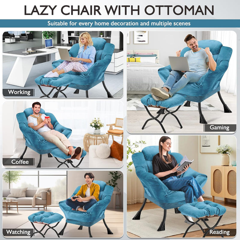 Armchair with Ottoman Comfy Upholstered Lounge Reading Chair