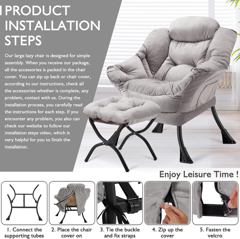 Armchair with Ottoman Comfy Upholstered Lounge Reading Chair