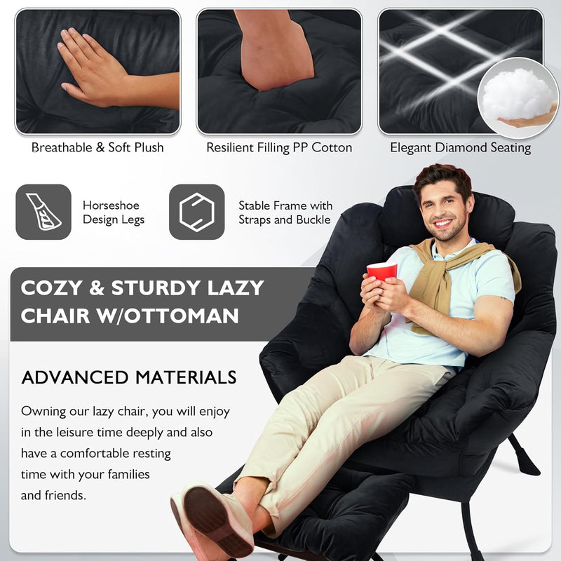 Armchair Living Room Comfy Reading Chair with Footstool