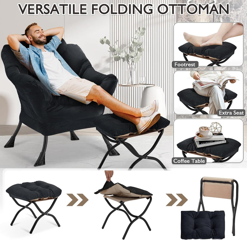 Armchair with Ottoman Comfy Upholstered Lounge Reading Chair