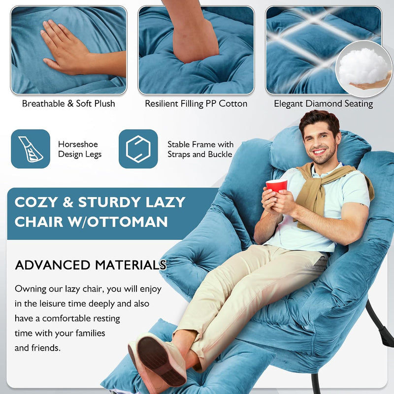 Armchair with Ottoman Comfy Upholstered Lounge Reading Chair