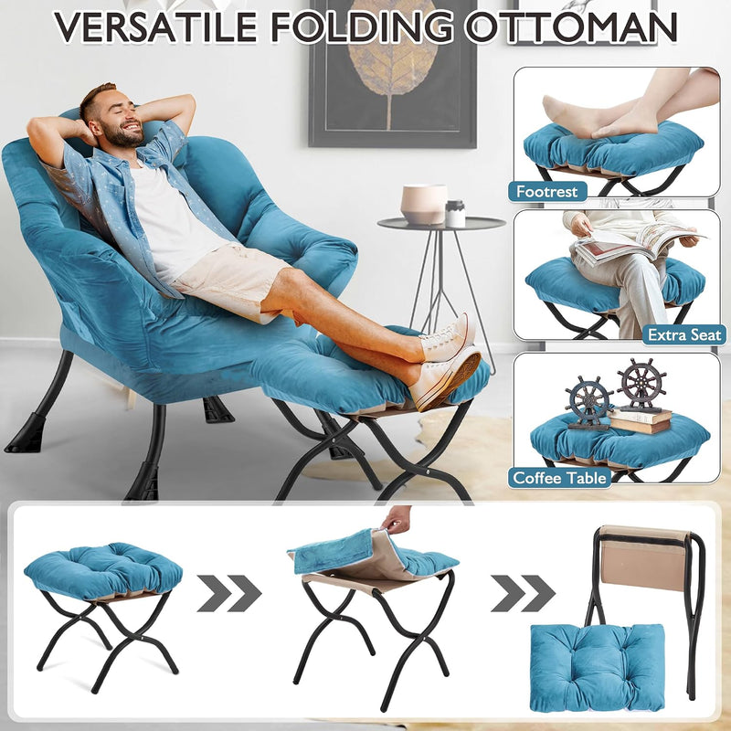 Armchair with Ottoman Comfy Upholstered Lounge Reading Chair