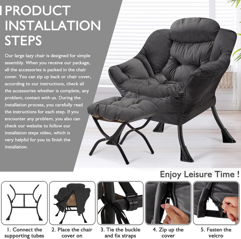 Armchair with Ottoman Comfy Upholstered Lounge Reading Chair