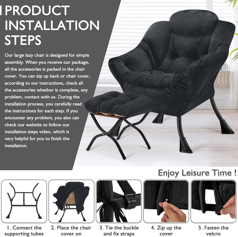 Armchair Living Room Comfy Reading Chair with Footstool
