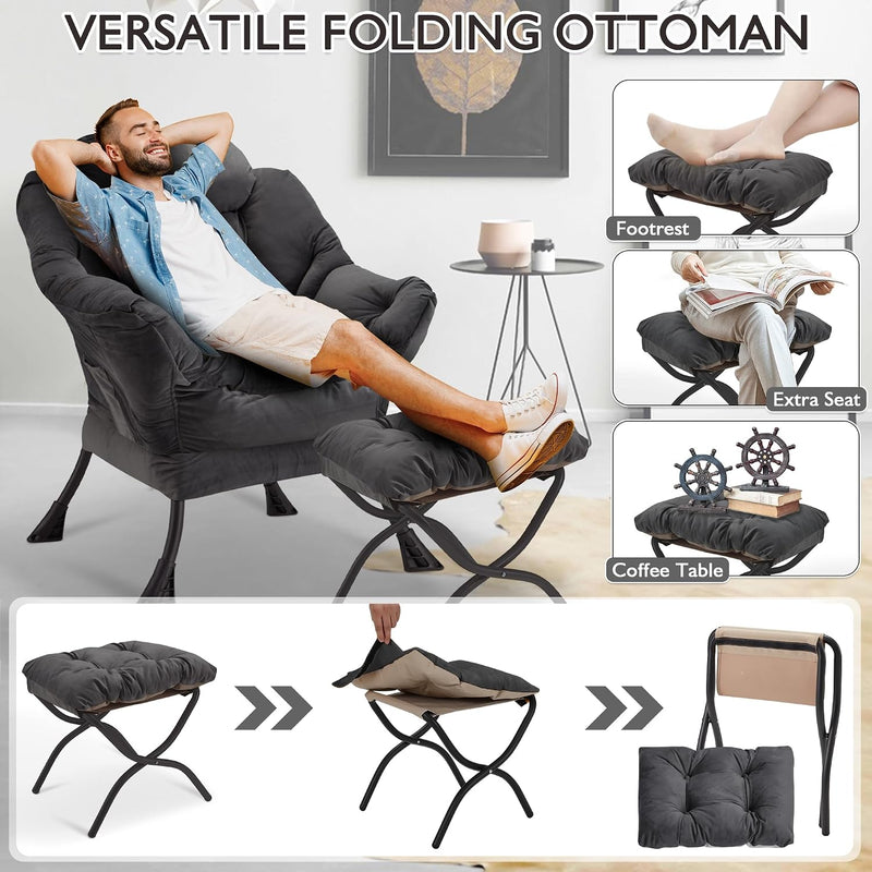 Armchair with Ottoman Comfy Upholstered Lounge Reading Chair