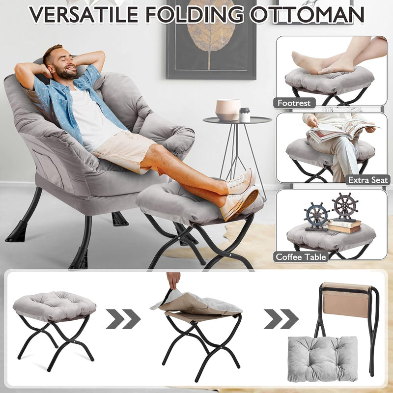Armchair with Ottoman Comfy Upholstered Lounge Reading Chair