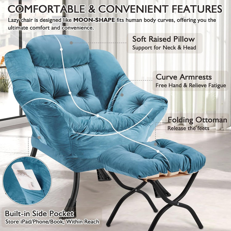 Armchair with Ottoman Comfy Upholstered Lounge Reading Chair