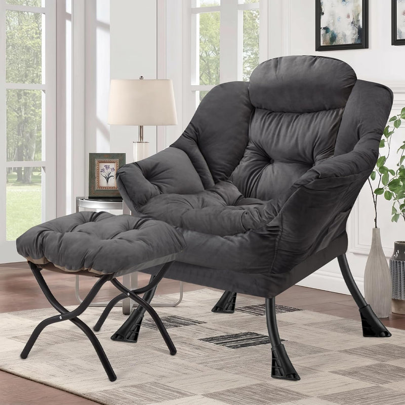 Armchair with Ottoman Comfy Upholstered Lounge Reading Chair