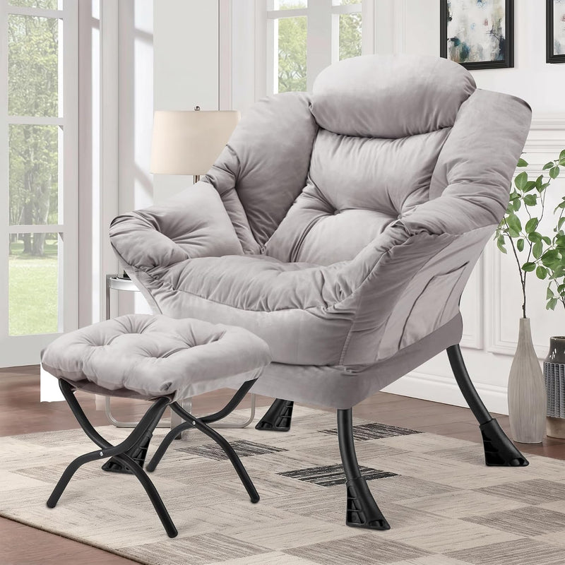 Armchair with Ottoman Comfy Upholstered Lounge Reading Chair