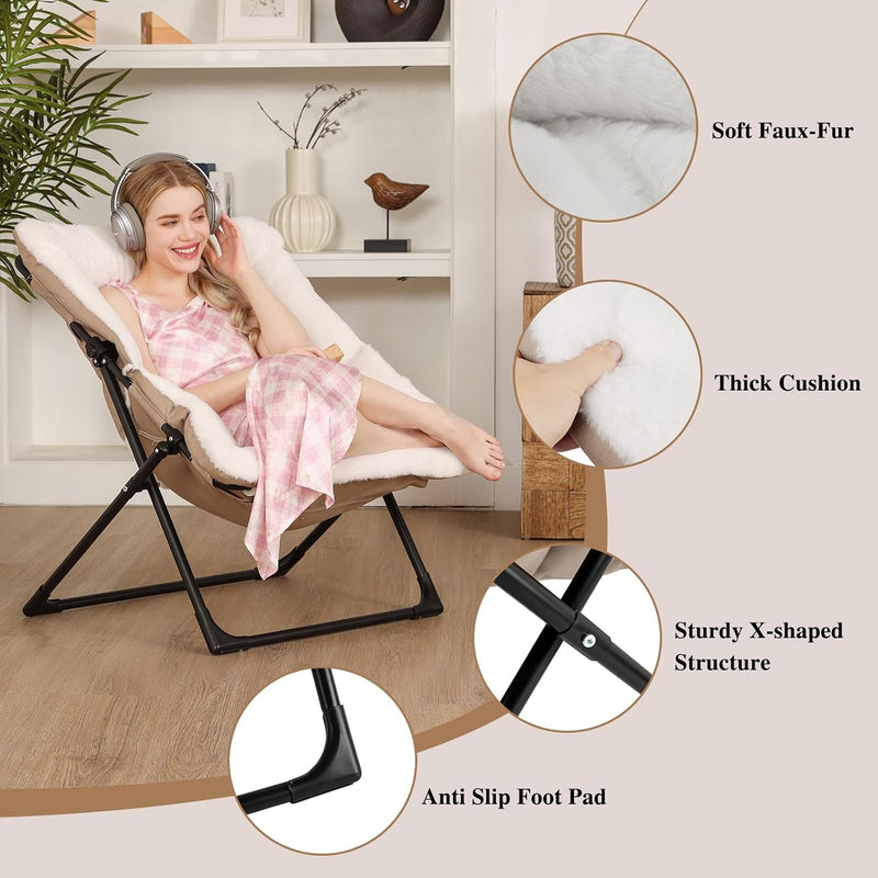 Armchair Saucer Chair Comfy Faux-Fur Reading for Bedroom