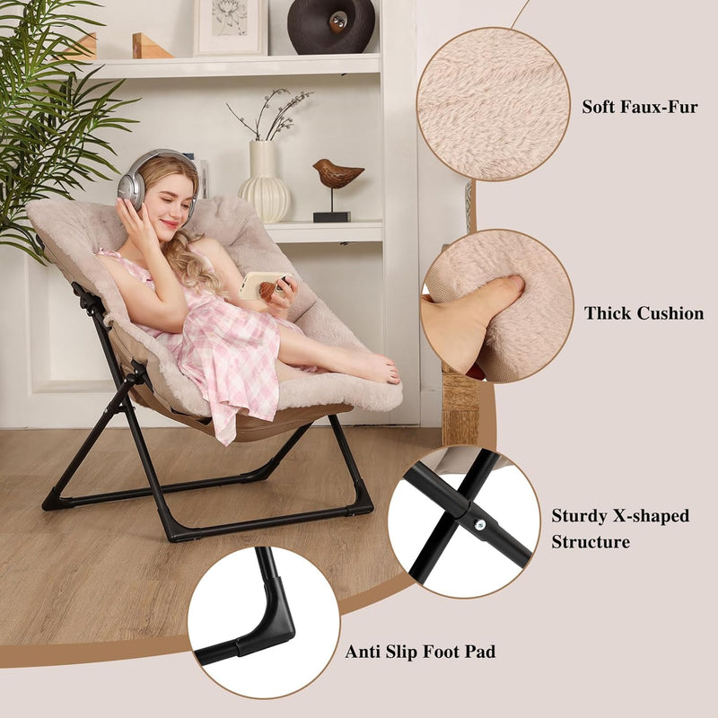 Armchair Saucer Chair Comfy Faux-Fur Reading for Bedroom