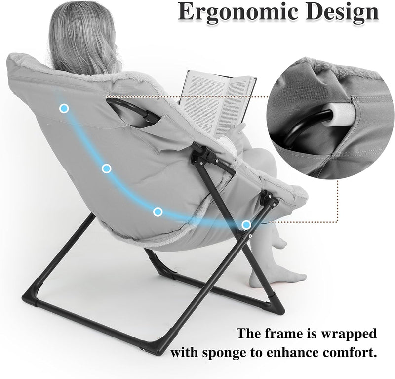 Armchair Saucer Chair Comfy Faux-Fur Reading for Bedroom