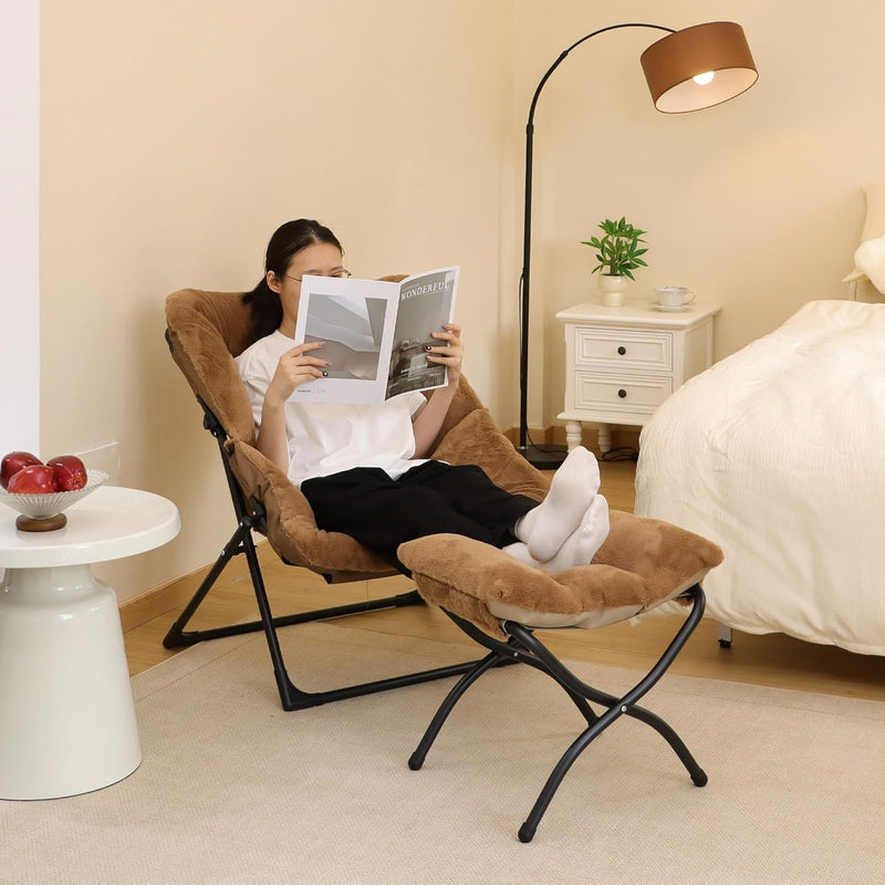 Armchair Saucer Chair Comfy Faux-Fur Reading for Bedroom