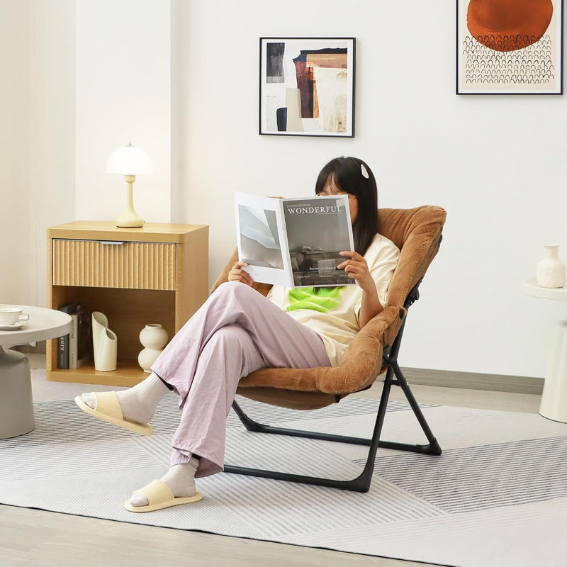 Armchair Saucer Chair Comfy Faux-Fur Reading for Bedroom