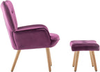 Armchair with Footstool Comfy Velvet Living Room Reading